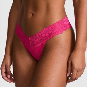 🍓VS Pink Ltd Edition PINK BREAK cotton thong lace waist panty sz L NWT